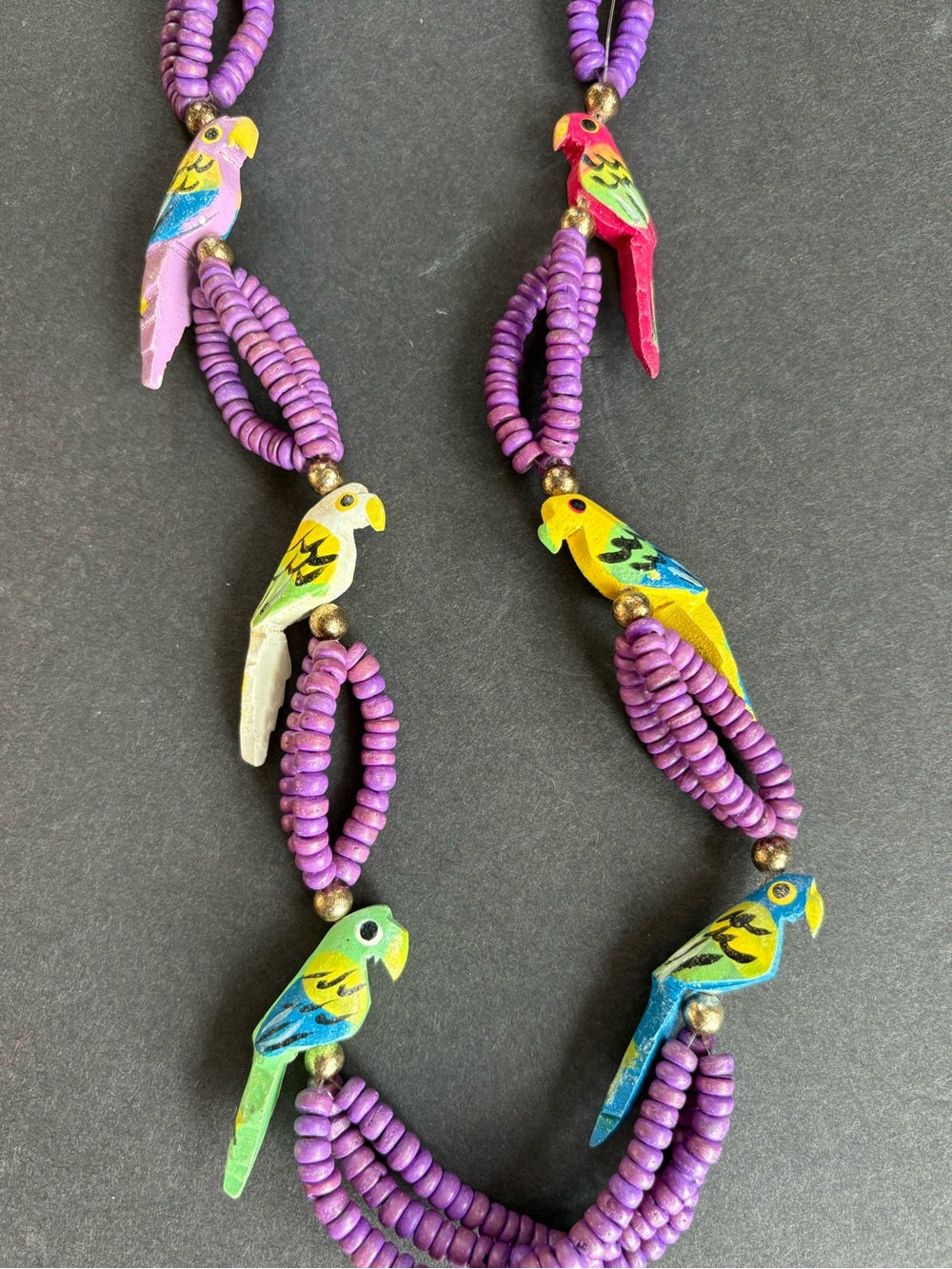 Vintage Tropical Wooden Parrot Statement Necklace
